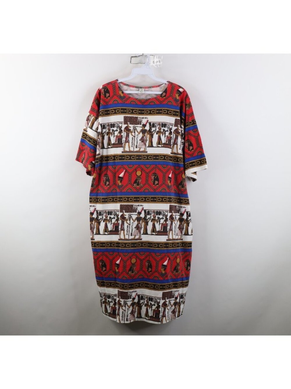 Vtg 90s Streetwear Womens One Size Egyptian Art Short Sleeve Cotton Dress USA